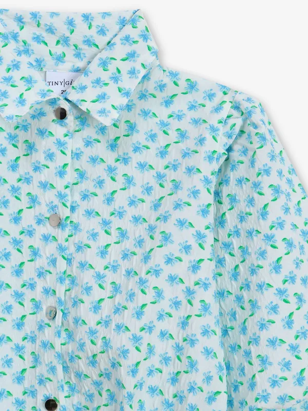TINY GIRL white and blue cotton crop shirt