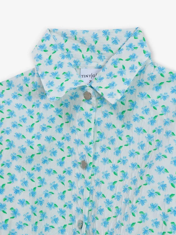 TINY GIRL white and blue cotton crop shirt