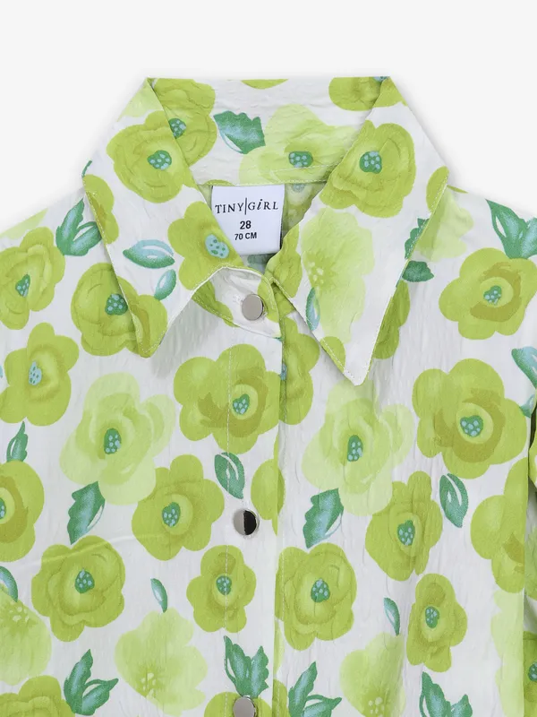 TINY GIRL white and green cotton crop shirt
