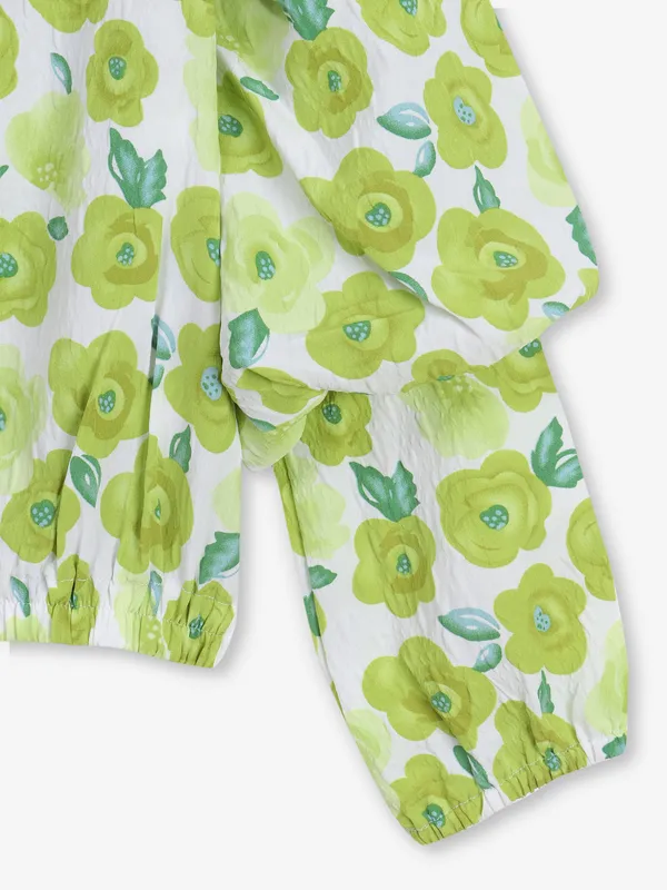 TINY GIRL white and green cotton crop shirt
