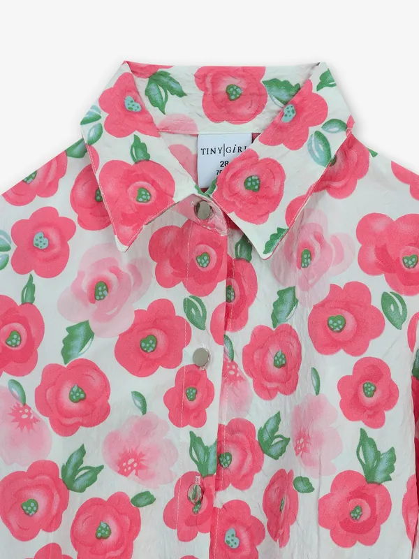 TINY GIRL white and pink cotton crop shirt