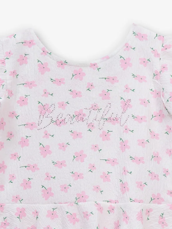 TINY GIRL white and pink cotton silk top