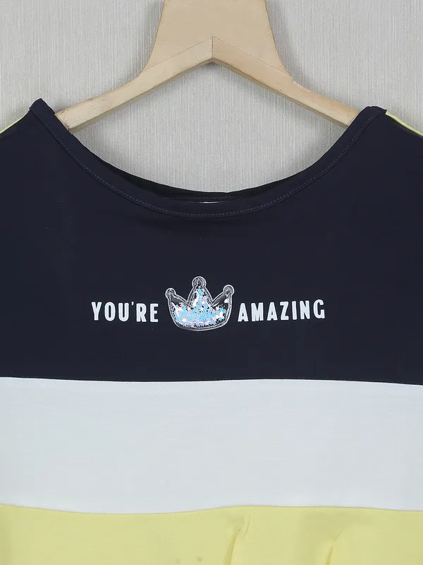 Tiny solid style yellow printed casual top for girls