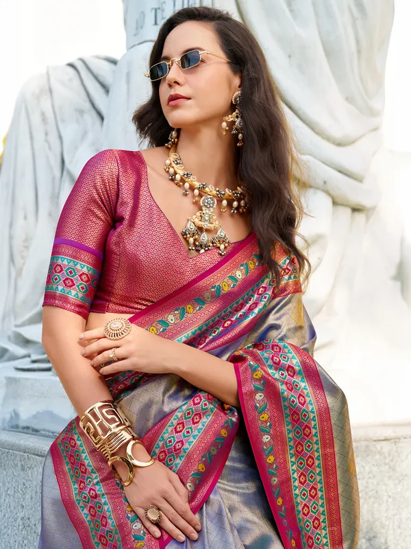 Tissue silk blue saree with zari weaving