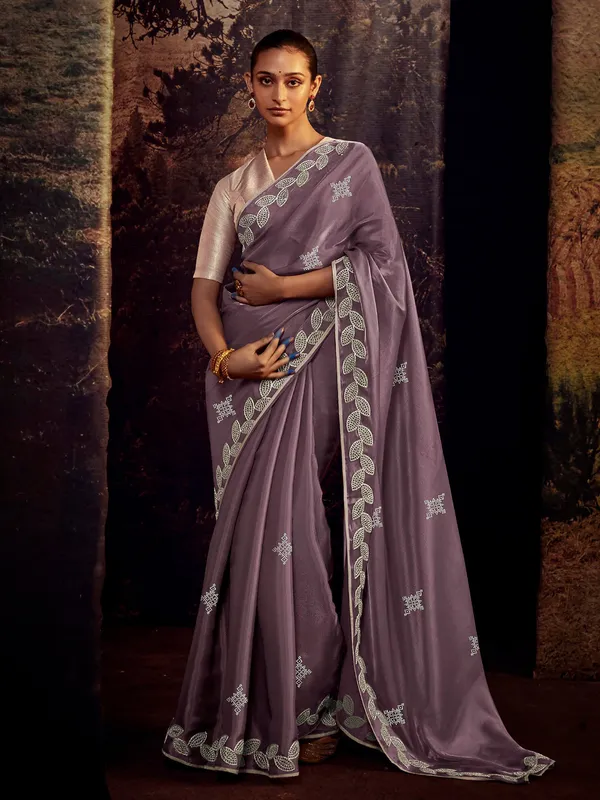 Tissue silk mauve purple saree