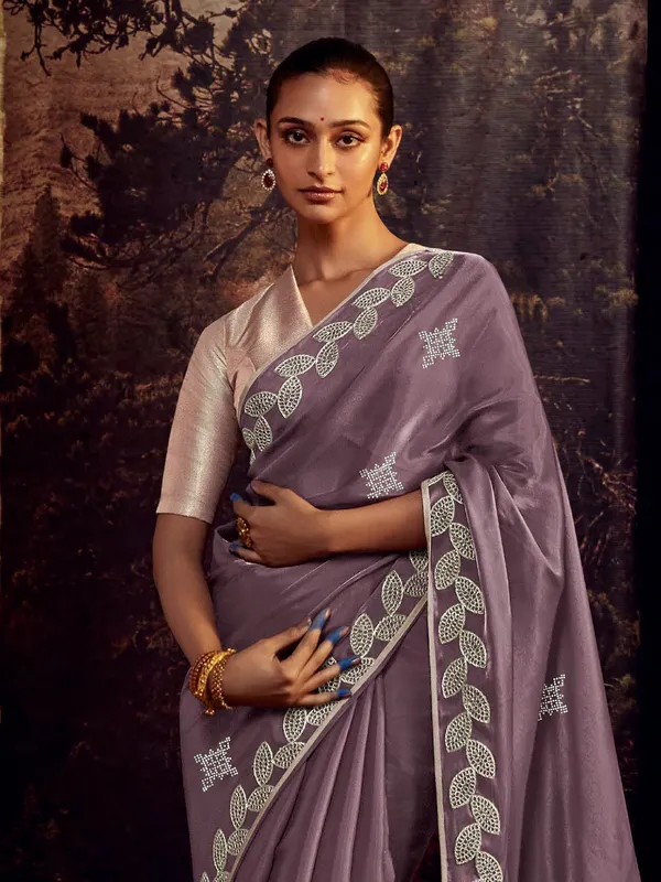 Tissue silk mauve purple saree