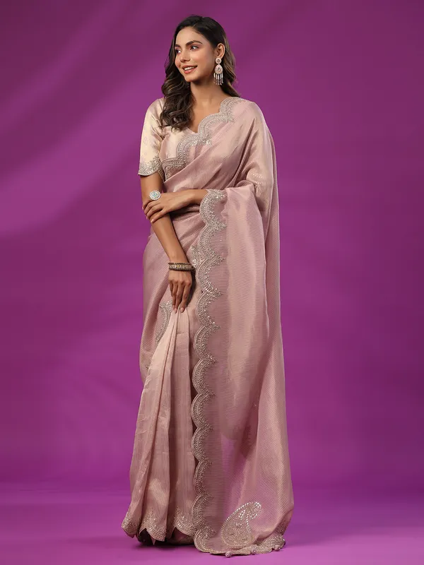 Tissue silk Onion pink wedding saree