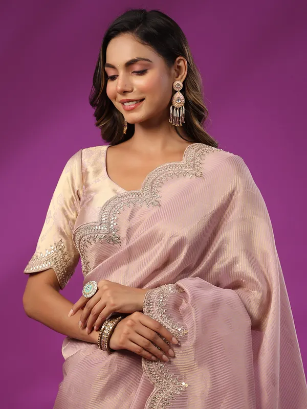 Tissue silk Onion pink wedding saree
