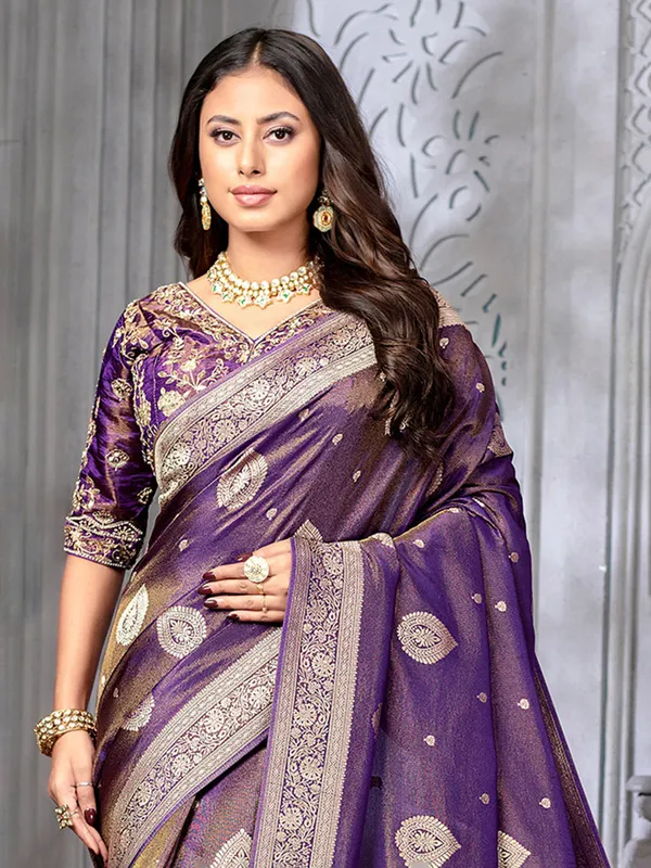 Tissue silk purple saree for wedding