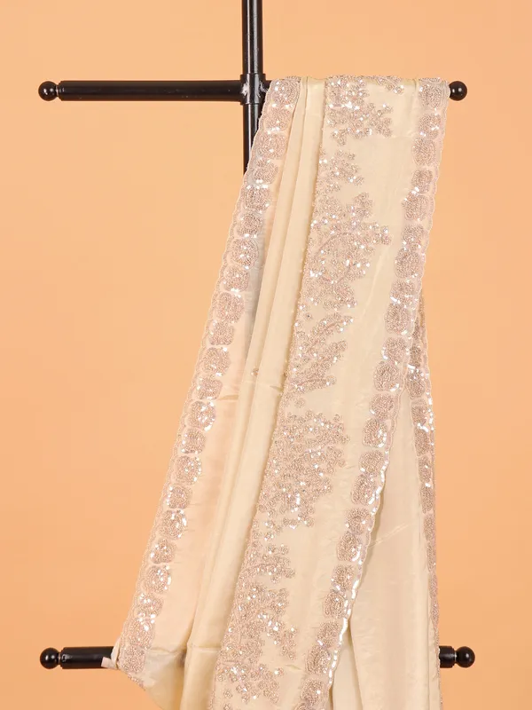 Tissue silk saree for wedding in cream