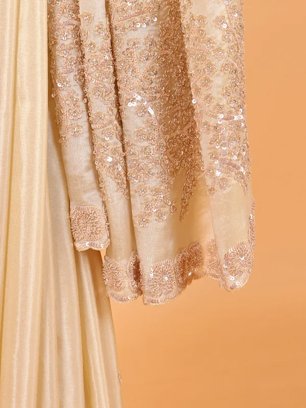 Tissue silk saree for wedding in cream