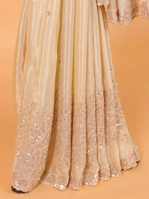Tissue silk saree for wedding in cream