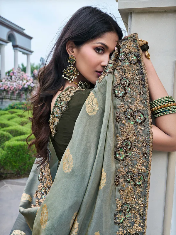 Tissue silk saree in green