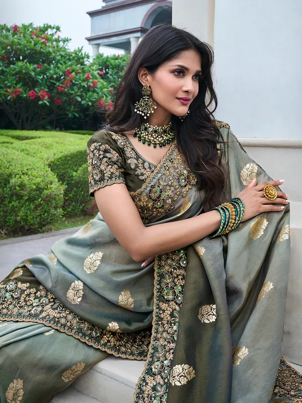 Tissue silk saree in green