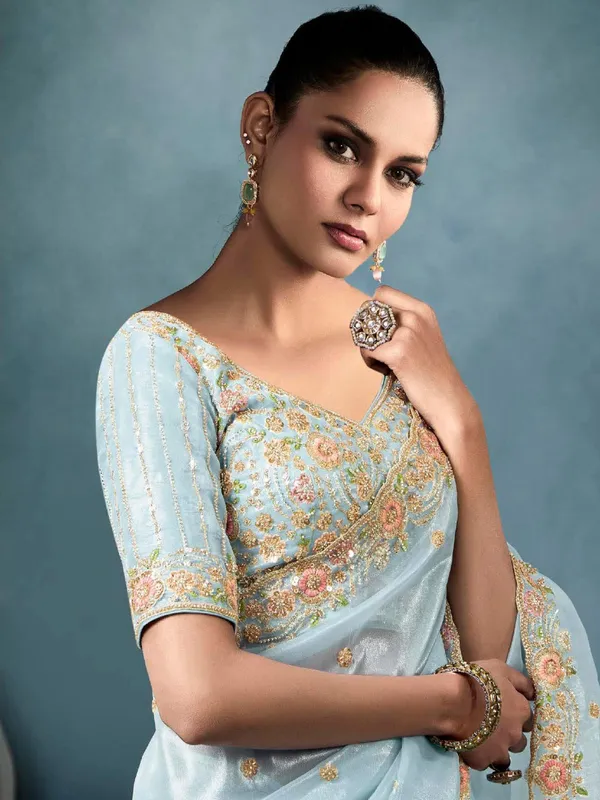 Tissue silk saree in sky blue