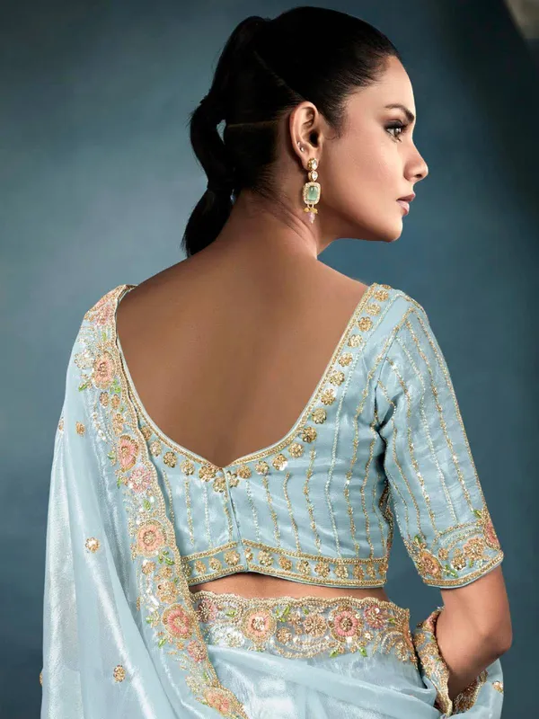 Tissue silk saree in sky blue