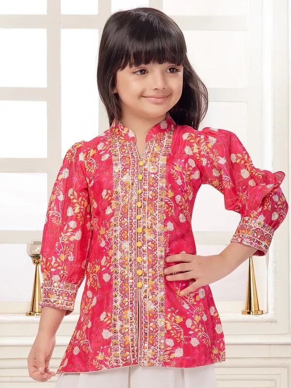 Tomato red printed silk palazzo suit