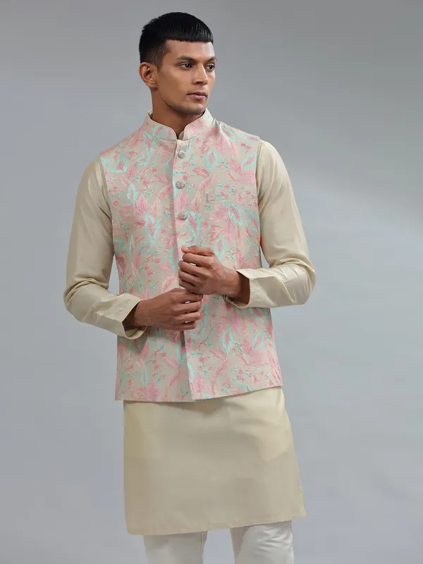Traditional beige silk waistcoat set for wedding