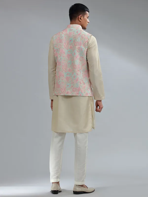Traditional beige silk waistcoat set for wedding