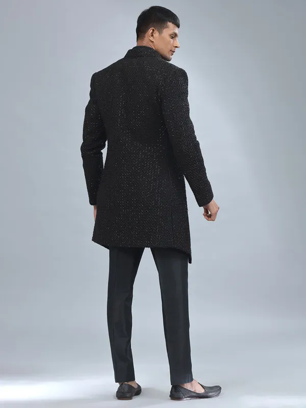 Traditional black terry rayon indowestern