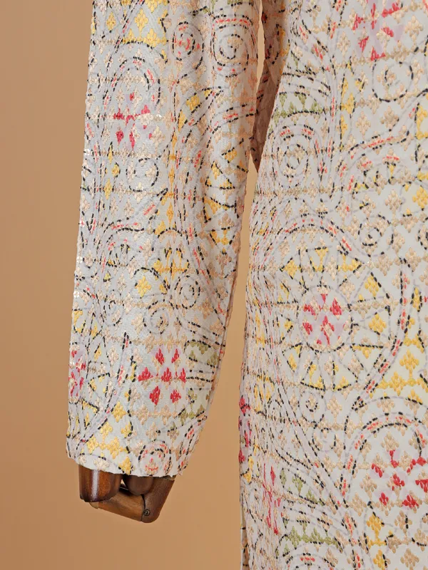 Traditional cream kurta suit with multicolor thread design