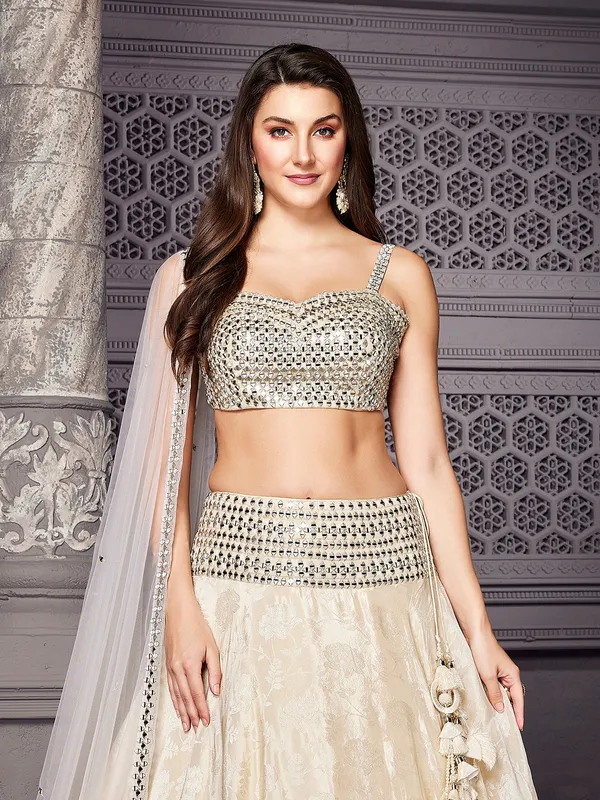 Traditional cream silk lehenga choli