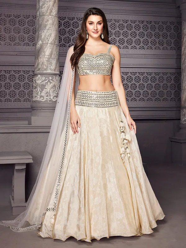 Traditional cream silk lehenga choli