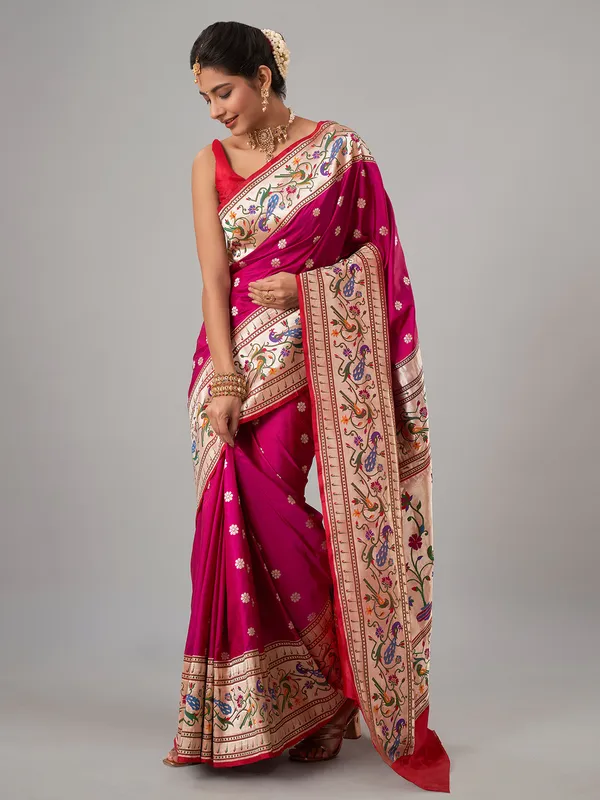 Traditional magenta paithani silk saree