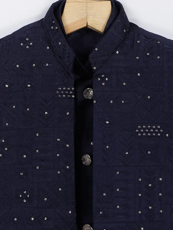 Traditional navy silk waistcoat set
