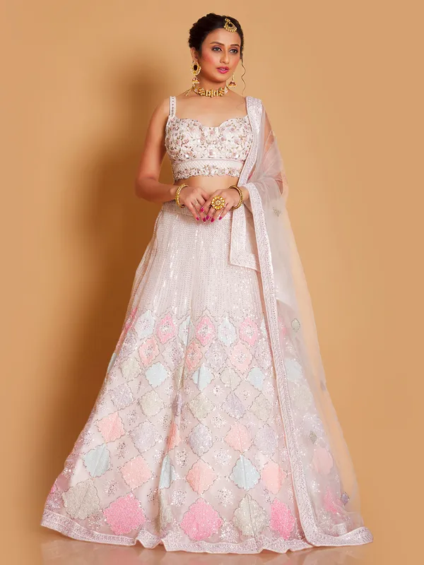 Traditional off white georgette lehenga choli
