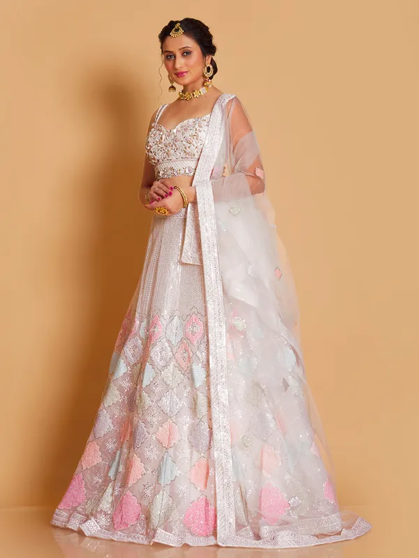 Traditional off white georgette lehenga choli