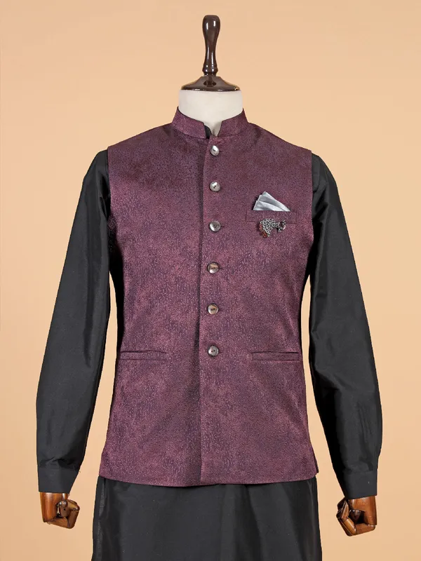 Traditional wine silk waistcoat set for man