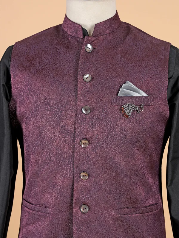 Traditional wine silk waistcoat set for man