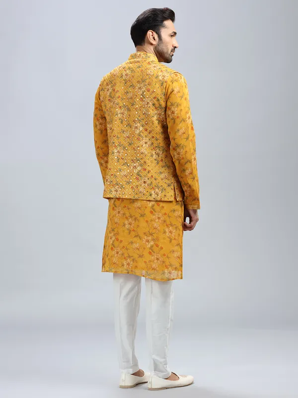 Traditional yellow georgette waistcoat set for men