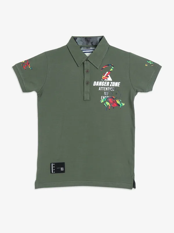 TREND dark green cotton printed t-shirt