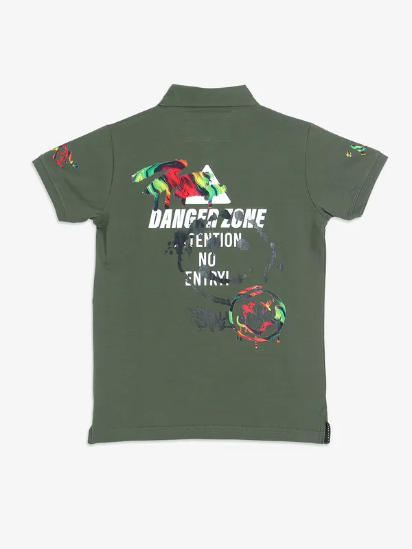 TREND dark green cotton printed t-shirt