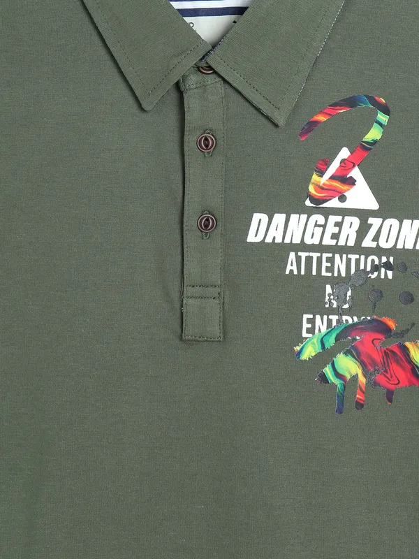 TREND dark green cotton printed t-shirt