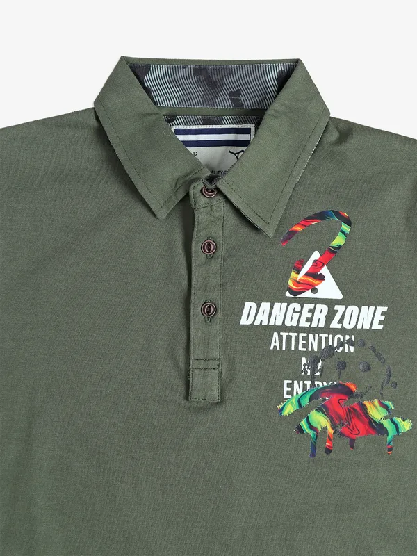 TREND dark green cotton printed t-shirt