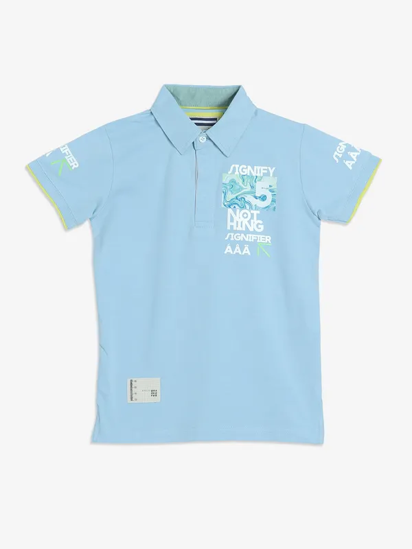 TREND sky blue cotton printed t-shirt