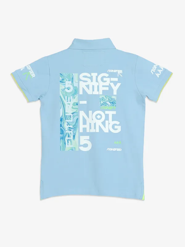 TREND sky blue cotton printed t-shirt