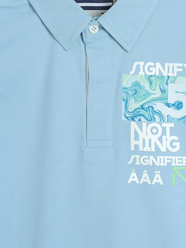TREND sky blue cotton printed t-shirt