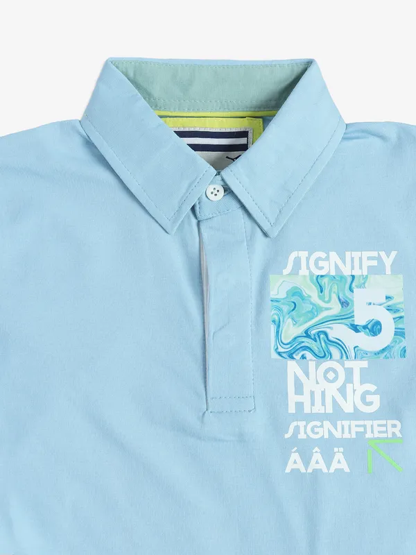 TREND sky blue cotton printed t-shirt
