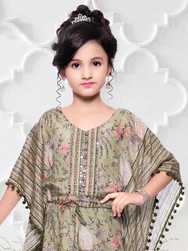 Trending pista green silk printed pant suit