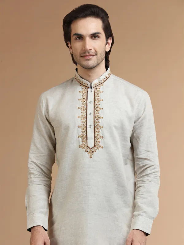 Trendy beige linen kurta suit