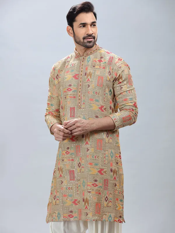 Trendy beige georgette kurta set with matching patiyala