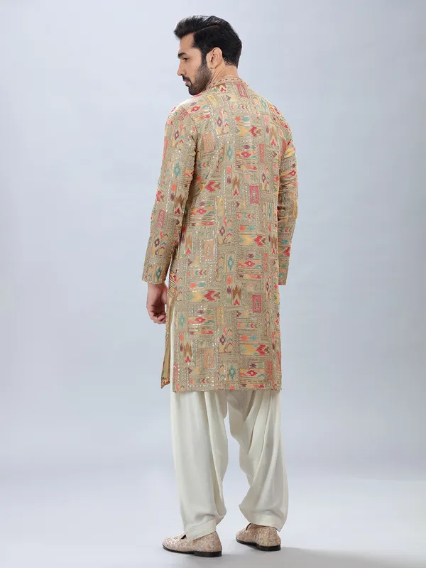Trendy beige georgette kurta set with matching patiyala
