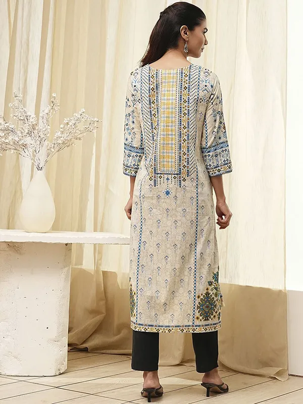 Trendy beige printed cotton silk kurti