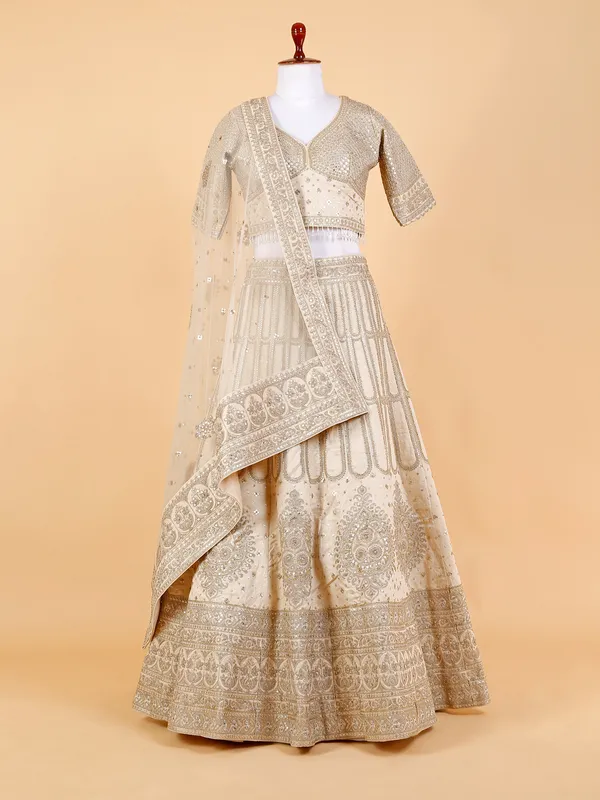 Trendy beige raw silk lehenga choli