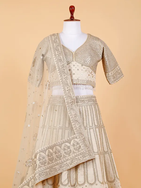 Trendy beige raw silk lehenga choli