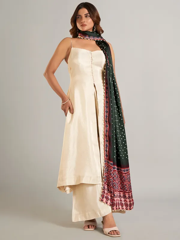 Trendy beige silk palazzo suit